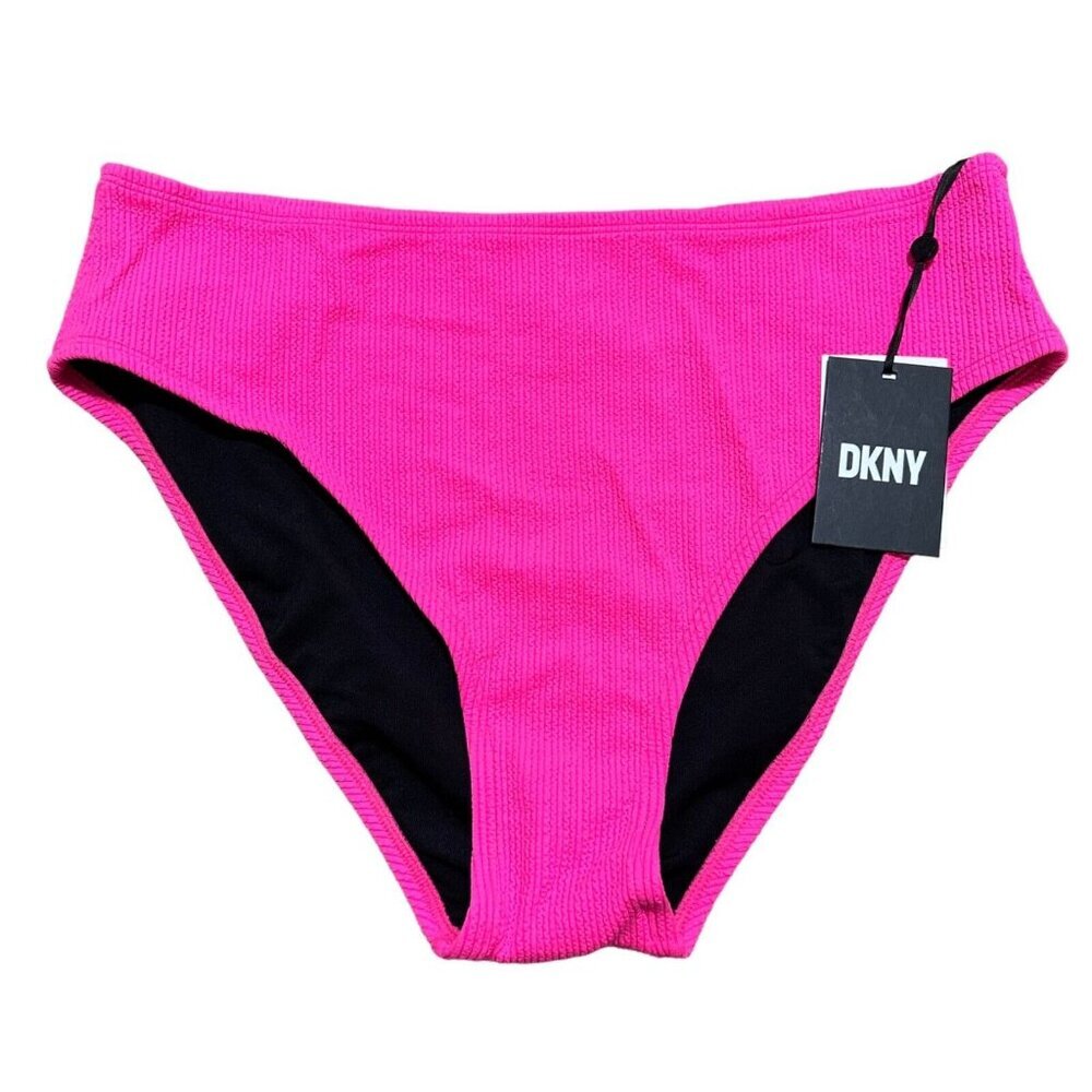 DKNY Womens Size XL Hot Pink Textured High-Waist Bikini Swim Bottom NWT‎